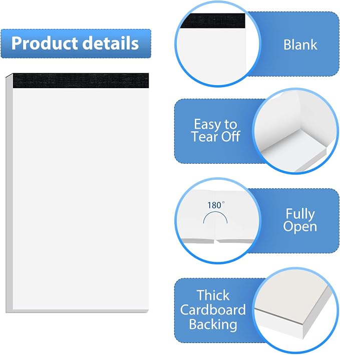 10 Pack Blank Notepad Ruled for Work 50 Sheets Study Servers Daily Planning | - Image 3