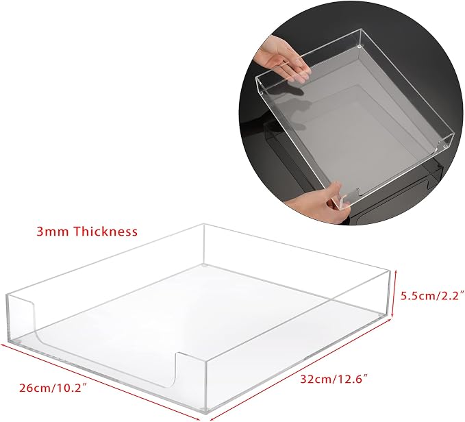 BTSKY 2 Pack Multipurpose A4 File Tray Clear Acrylic Desk Tray Organizer - Image 7