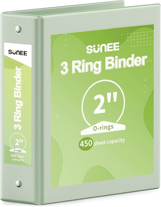 SUNEE 3 Ring Binder 2 Inch 1 Pack, Sage Green by SUNEE
