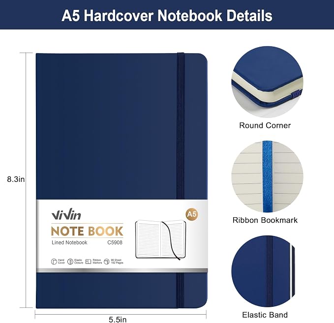 ViVin Lined Journal Notebooks, 3 Pack, 192 Pages, Medium 5.5 x 8.3 inch - Image 2