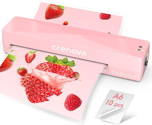 Crenova A4 Laminator Machine 4 in 1 Personal Desktop Hot & Cold with 10 Laminating Pouches No Bubbles 9 Inch Thermal Laminator for Home Office School Business Use Pink-DeskLoop Office