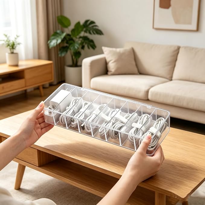 cord organizer box, 10.2 x 3.5 x 2.2in, Desktop Cord Organizer - Image 2