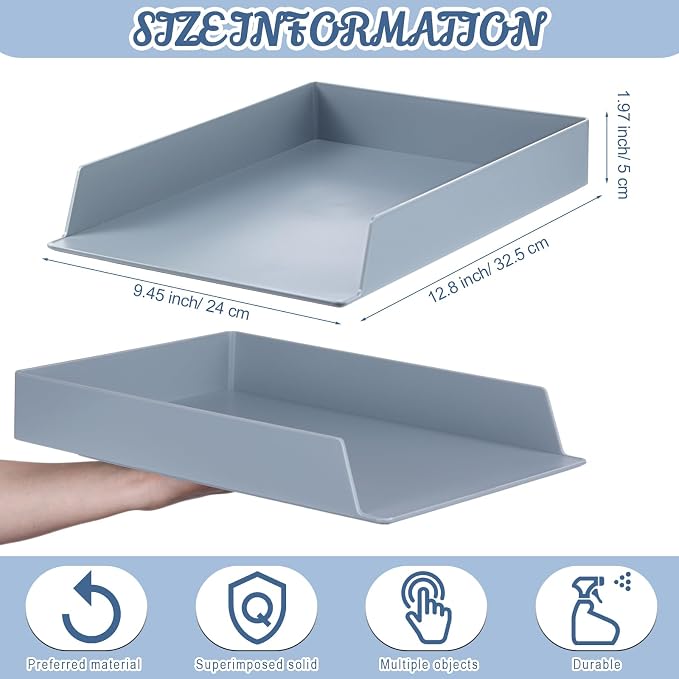 Wenqik 6 Pcs Stackable Paper Trays Rectangular Plastic Desk Holder Desktop - Image 3