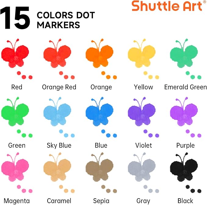 Shuttle Art Dot Markers, 15 Colors Washable Dot Markers for Toddlers,Bingo Daubers Supplies for Kids Preschool Children, Non Toxic Water-Based Bingo Daubers-DeskLoop Office