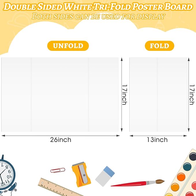 20 Pack Trifold Poster Board, Single-Sided White Poster Board - Image 2