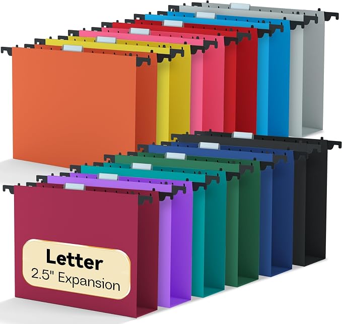 2.5" Expanding Large Hanging File Folders, 12 Pack Plastic Extra Capacity Hang by NORDUN