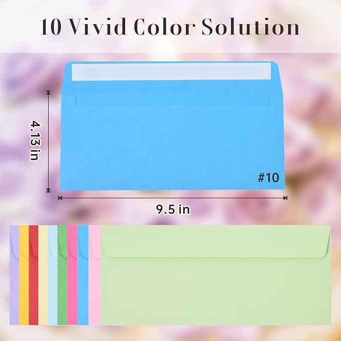 Keketer 50 Pack #10 Colored Business Envelopes Self Seal, 4.13 x 9.49 Inches - Image 2