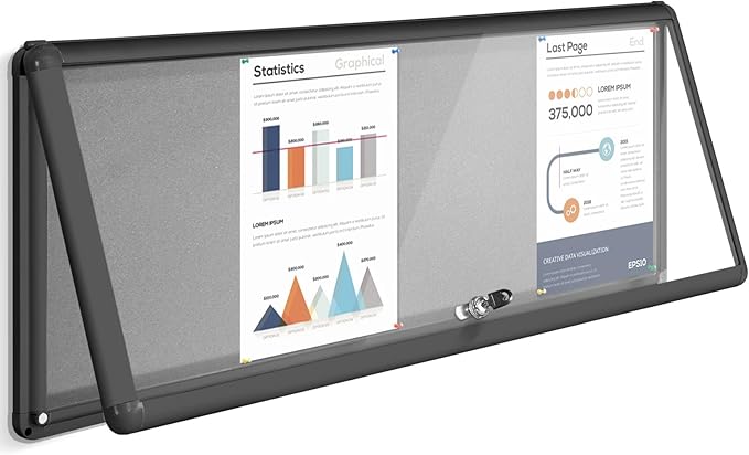 Enclosed Bulletin Board,Lockable Noticeboard with Locking Door,Wall Display Case for Indoor, Tamperproof and Shatter Resistant, Black, Aluminum Frame, 38 x 14 in-DeskLoop Office