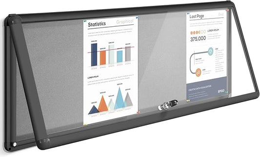 Enclosed Bulletin Board,Lockable Noticeboard with Locking Door,Wall Display Case for Indoor, Tamperproof and Shatter Resistant, Black, Aluminum Frame, 38 x 14 in-DeskLoop Office