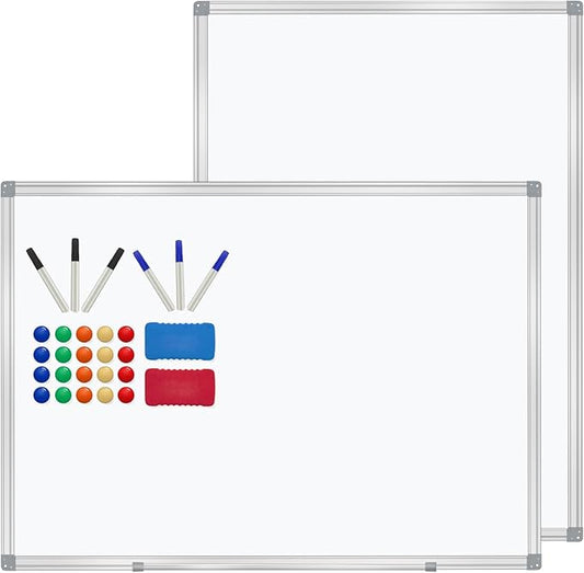 H-Qprobd 3' x 2' Whiteboard Dry Erase White Board for Wall 36x24 (2pcs) Magnetic Boards for Office Classroom & Home, Small Wall Whiteboard Including 6 Markers, 20 Magnets, 2 Erasers-DeskLoop Office