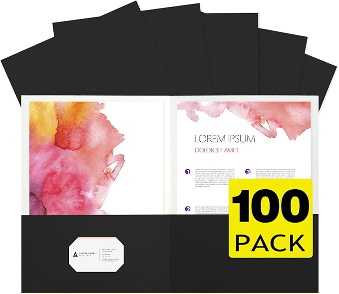 pmybupo 100Pcs Black Two-Pocket Heavyweight File Folder, Letter Size, Paper by pmybupo