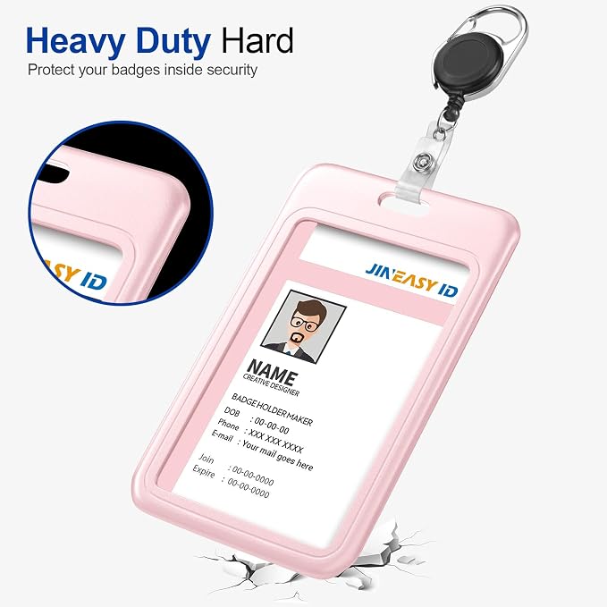 JINEASY ID 2 Pack Work ID Badge Holder Hard Plastic Vertical ID Badge Protector - Image 6