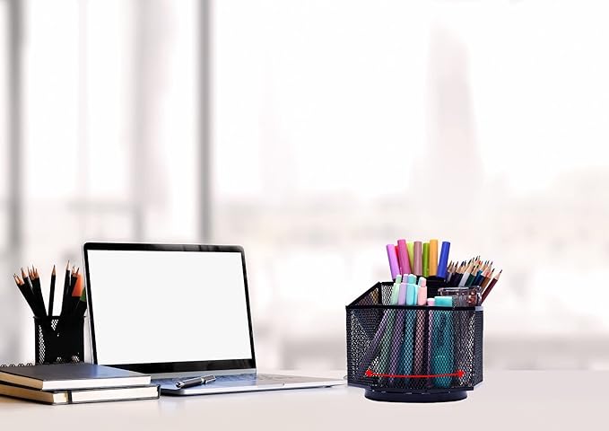Exerz Desk Organiser/Mesh Desk Tidy Candy/Pen Holder/Multifunctional Organiser 360 Rotating-DeskLoop Office