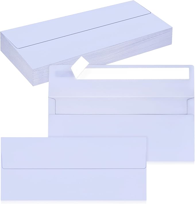 50 Pack #10 Business Envelopes, Self Seal Standard Lavender Envelopes by QIKSION