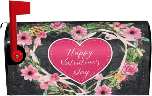 Happy Valentine's Floral Magnetic Mailbox Cover, Standard Size 18 X 21 Wedding by Yomane
