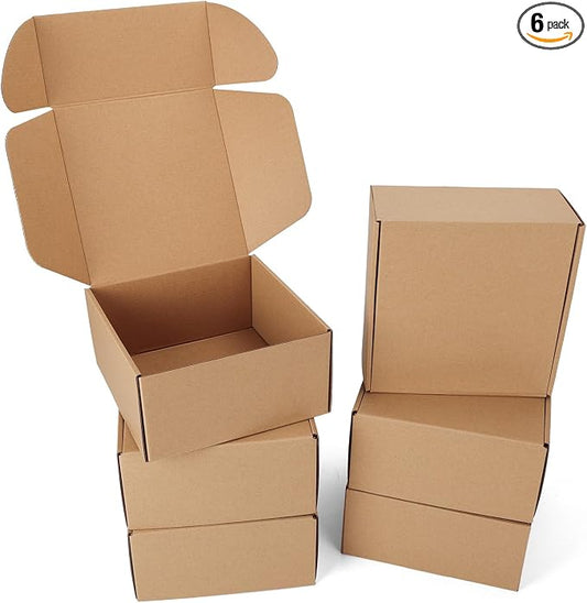 PHAREGE 8x8x4 inch Gift Shipping Boxes 6 Pack Brown, Tab Lock Tuck Top Mailing by PHAREGE