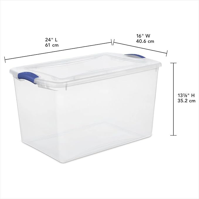 66 Qt Storage Bins 6-Pack, Secure Blue Latches, Recessed Stacking, 66Qt Capacity - Image 3