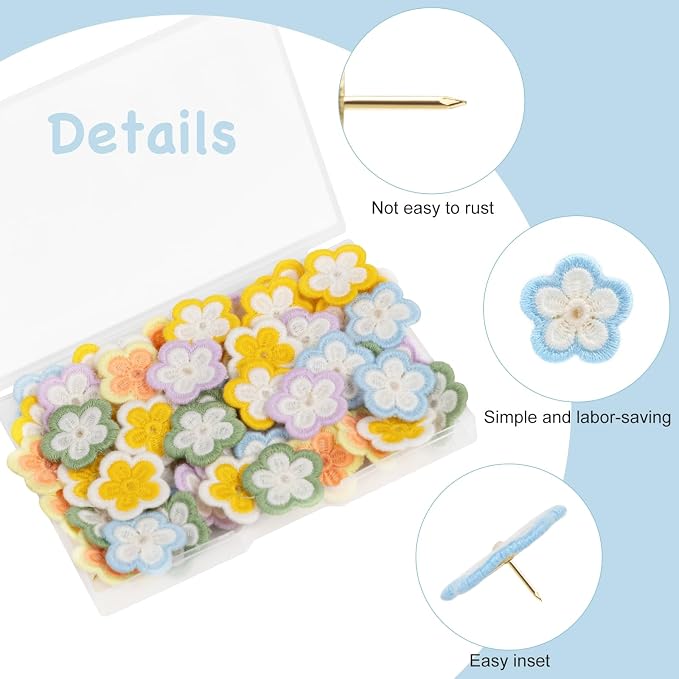 60 Pieces Sunflower Decorative Pushpins Flower Thumb Tacks Decorative Florest - Image 2