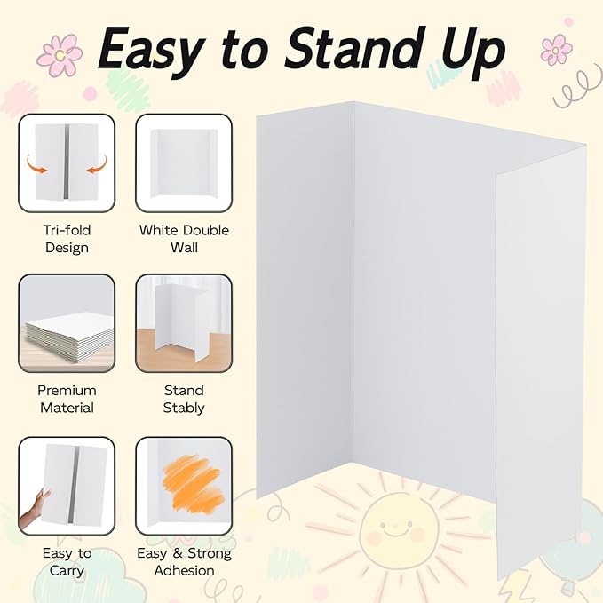 12 Pack Trifold Poster Board, 28x40 Inches White Presentation Board, Portable Display Board for Science Fair, School DIY Project and Business Exhibitions-DeskLoop Office