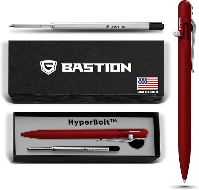 BASTION® Luxury Slim Bolt Action Pen, Lightweight Aluminum EDC Pen with Fine Tip, Professional Ballpoint Pen for School and Work - Red-DeskLoop Office