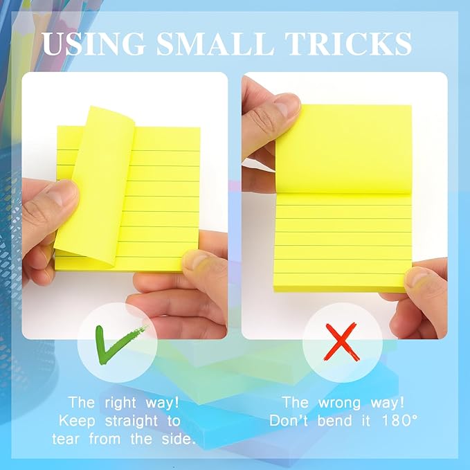 Early Buy Lined Sticky Notes 3x3 Inch, 14 Pads/Pack with Lines Notepads, 7 Bright Colors Self-Stick Pads, 80 Sheets/Pad, Total 1120 Sheets-DeskLoop Office