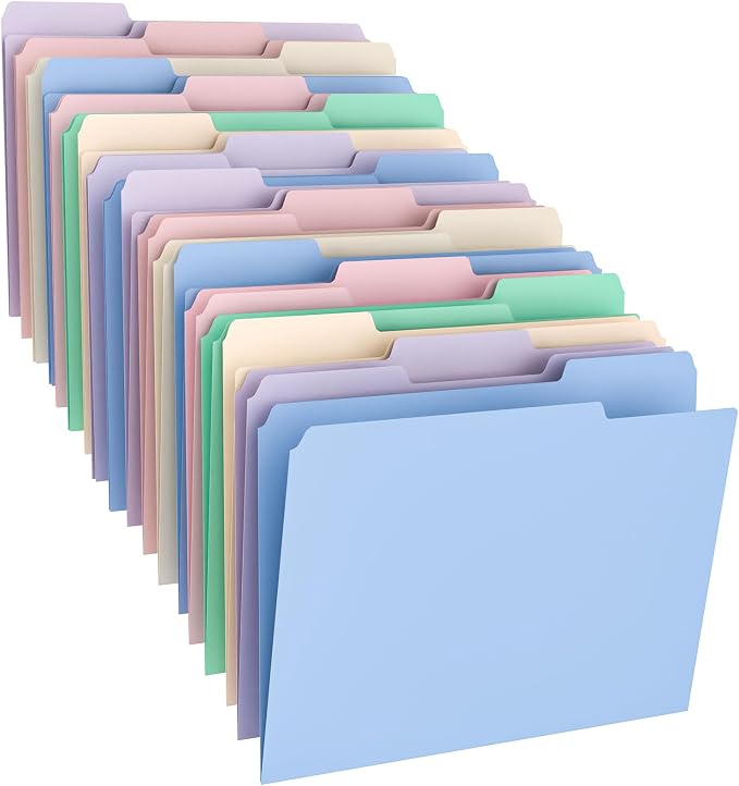 Habgp 18 Pcs Manilla Folders 8.5 x 11 Inch, 1/3-Cut Tab Colored File Folders by HABGP