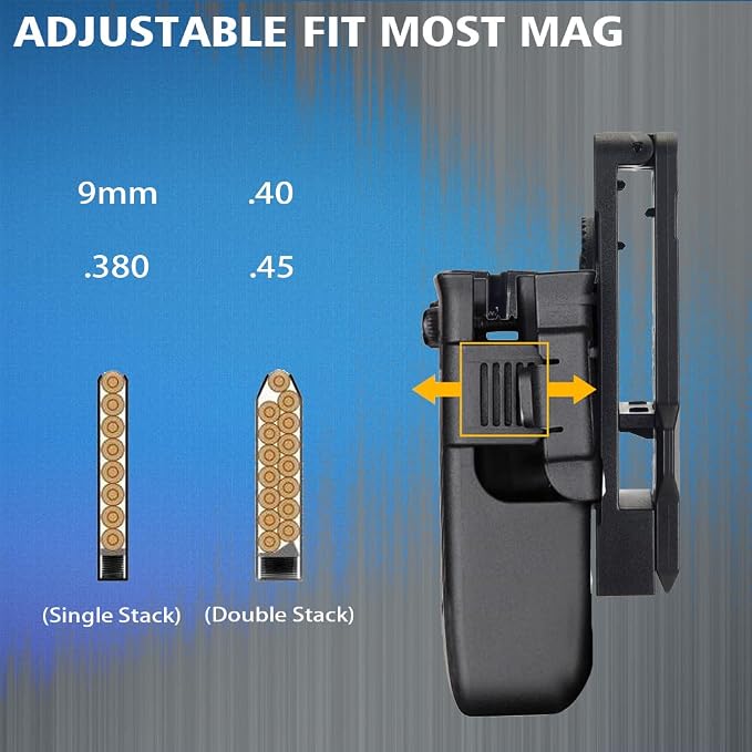 Double Magazine Holster, Universal Magazine Pouch, 9mm/40/45/10mm/380 Mag - Image 3
