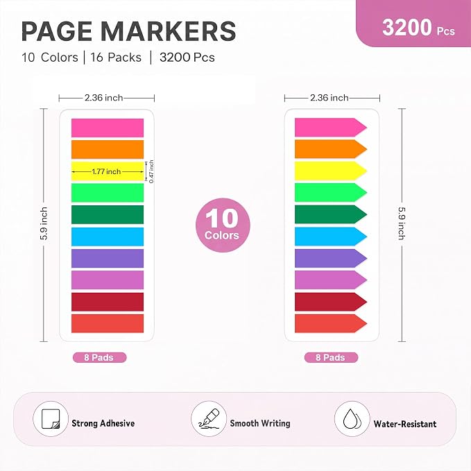 Page Markers Bright Sticky Tabs, Translucent Small Sticky Notes Flags and Arrow - Image 3
