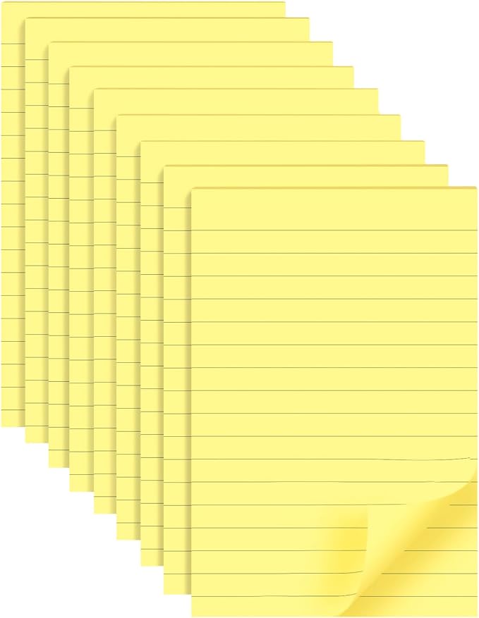 9 Pads Lined Sticky Notes 4x6 inch Post, Clean Removal, Self-Stick Pads by YEECOK