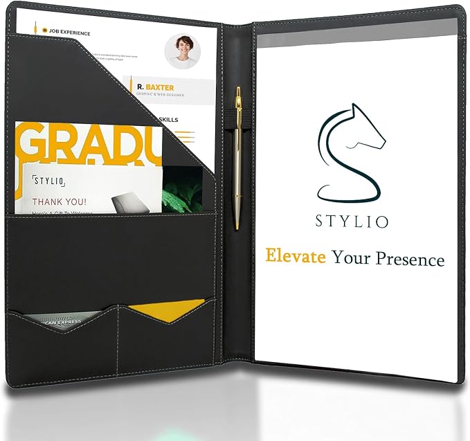STYLIO Padfolio Portfolio Organizer Binder | Interview Resume Folder, Legal by Stylio