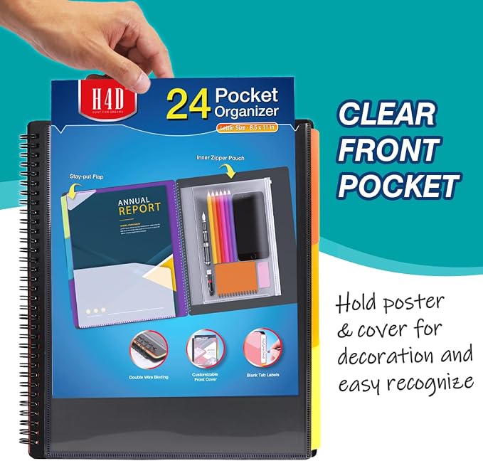 H4D 24 Pocket Poly Project Organizer, Spiral Multi Pocket Folder Organizer - Image 3