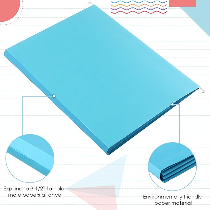 Yaomiao 24 Pack Hanging File Folders 3 Pleats Letter Size File Cabinet Folders - Image 4