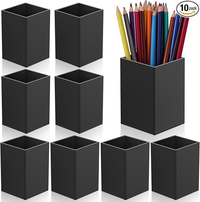 10Pack Black Acrylic Pen Holder, Desktop Pencil Organizer Makeup Brush Holder by AFOROEOA