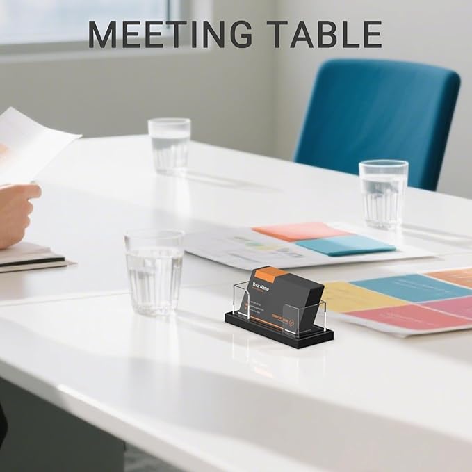 LUGUNU Business Card Holder for Desk 2 Pack – Clear Acrylic Card Display Stand Holds 100 Cards, Office Desktop Organizer(4.5x1.9x1.6inches)-DeskLoop Office