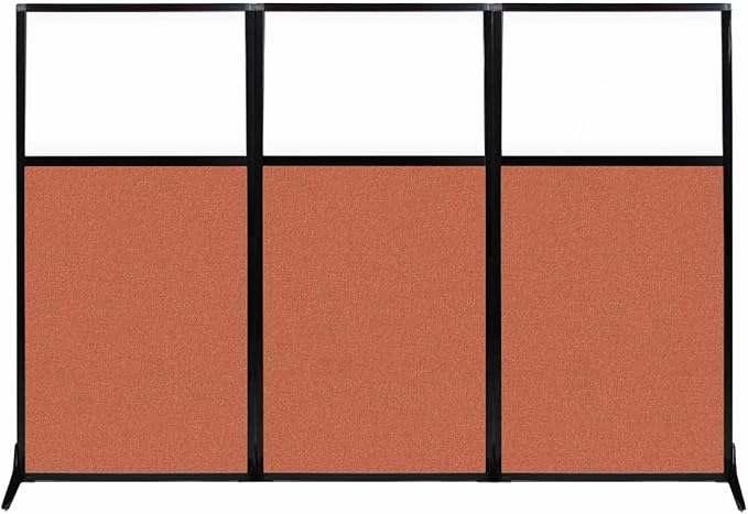 Versare Workstation Partition | Portable Wall Divider | Modern Office Cubicle | Free Standing Privacy Screen | Flexible Work Space | 99" x 70" W/Window, Papaya Fabric Panels-DeskLoop Office