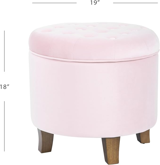 HomePop by Kinfine Fabric Upholstered Round Storage Ottoman - Velvet Button Tufted Ottoman with Removable Lid, Pink, Small-DeskLoop Office