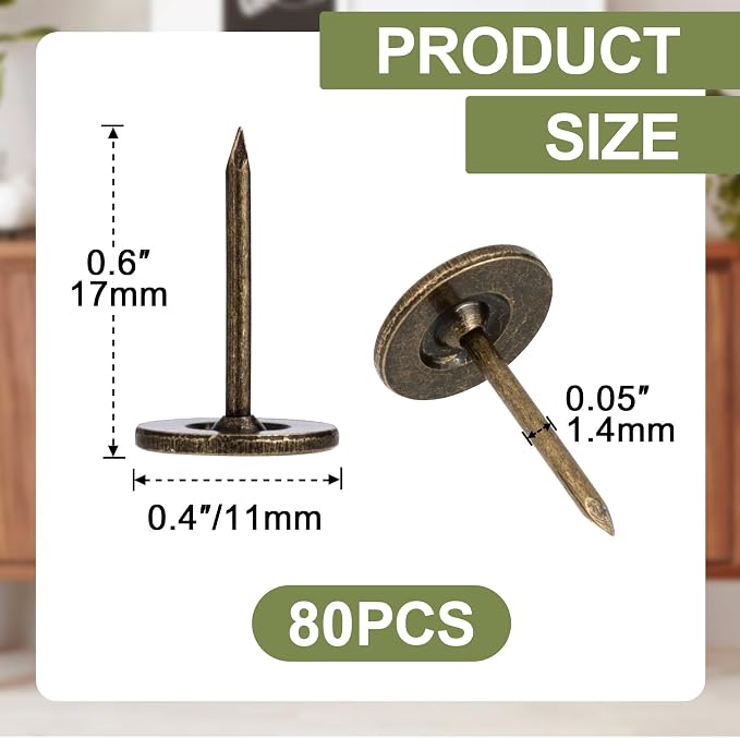 80pcs Flat Head Thumb Tacks for Wall, Bronze Pins, 0.4 x 0.6 in | Heavy Duty - Image 2