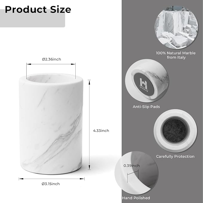Natural Marble Pen Holder for Desk, Handcrafted Volakas Sturdy Desk Organizer - Image 3