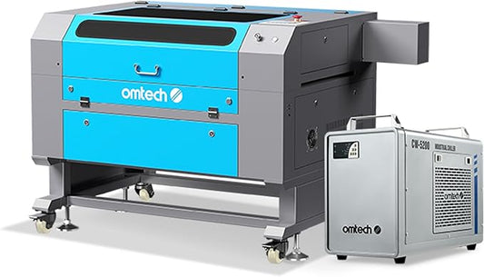 OMTech 90W CO2 Laser Engraver with Water Chiller, 28"x20" Cutting & Engraving Machine with Autofocus, Air Assist, 4-Way Pass, Autolift, RDWorks, for Wood, Glass, Acrylic & More-DeskLoop Office