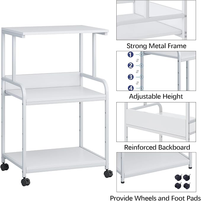 Arbuxzuy Printer Stand with Storage Shelf, 3 Tier Printer Cart with Wheels - Image 2