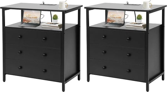 Edbuosy 3 Wooden Drawers Nightstand, 27 Inch Wide Night Stand Set 2 by Edbuosy