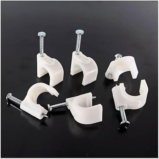 HS Cable Clips 10mm with Steel Nail 200 Pieces White，Ethernet Management U by HS