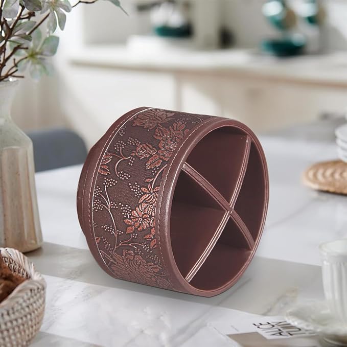 360° Rotating Pen Holder for Desk, Leather Pencil Pen Organizer Remote Control Holder Table Desktop Nightstand Organizer Caddy Storage, Office Desk Organizers And Accessories 5.5x5.5x4.0 Inch-DeskLoop Office