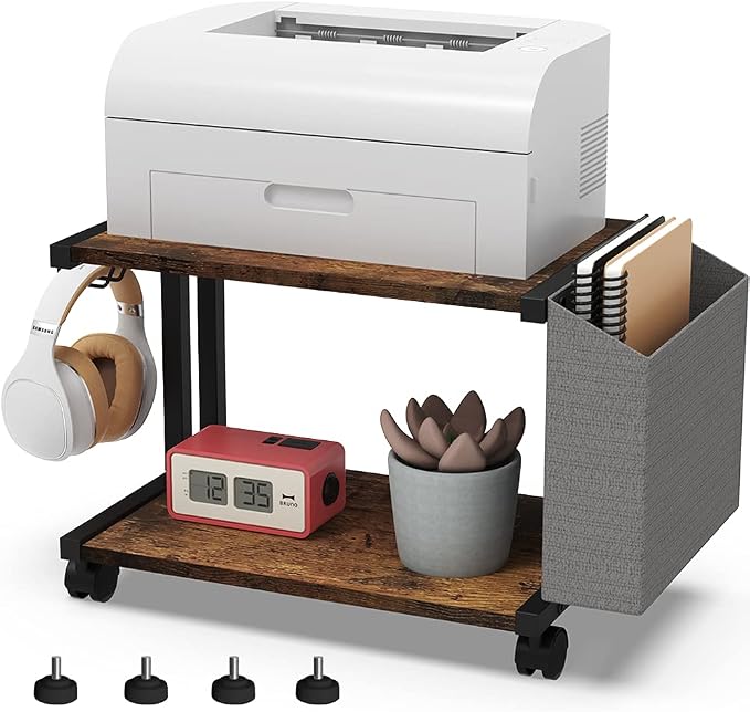 VEDECASA 2 Tier Rustic Brown Wooden Under Desk Printer Stand by VEDECASA