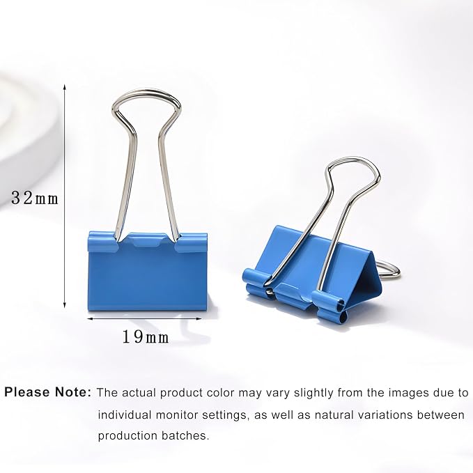 50 Pack Small Blue Binder Clips 3/4 Inch, Colored Little Paper Clamps, Tiny - Image 2