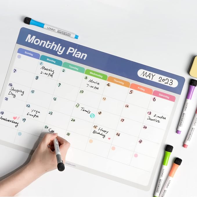 Loukin Dry Erase Calendar 4 Pack, Electrostatic Adsorption Whiteboard Planners - Image 8