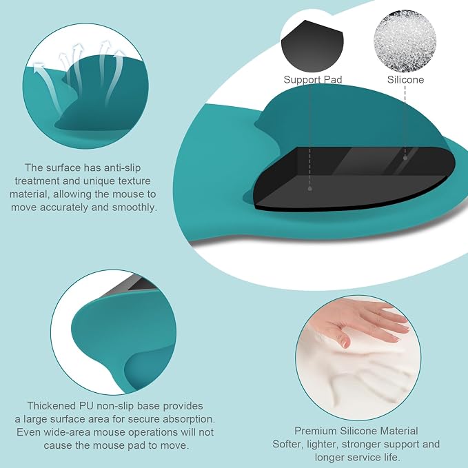 MOSISO Wrist Rest Support for Mouse Pad&Keyboard Set, Circle Curved Ergonomic - Image 2