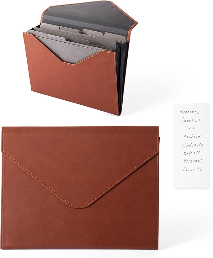 PU Leather Heavy-Duty Expanding File Folder, A5/US Letter Size Document by HetureOffice