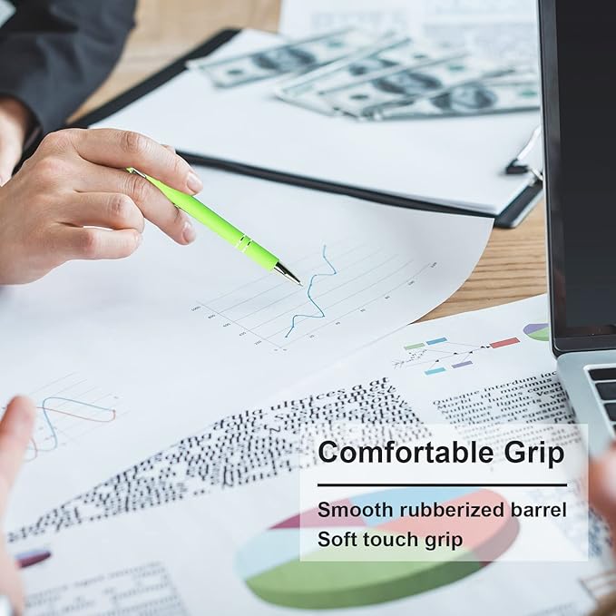 Ballpoint Pen with Stylus Tip, Soft Touch Click Metal Pen, 1.0mm Medium Point, Black Ink, 12 Count(Light Green)-DeskLoop Office