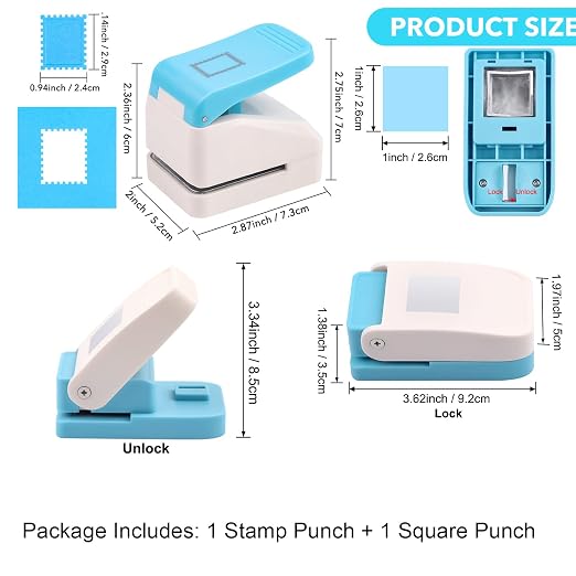 2 Pcs Paper Punch | 1 inch Square Punch | 1.1X0.9 inch Embossing Postage Stamp - Image 3